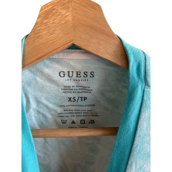 Guess Blue White Tie Dye Short Sleeve Tshirt Crop Top Women's Size XS Los Angele - Picture 3 of 4